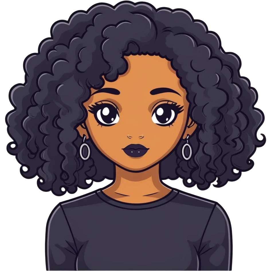 menina parda nao muito escura com cabelos cacheados pretos e volumosos e com estilo gótico  emoji