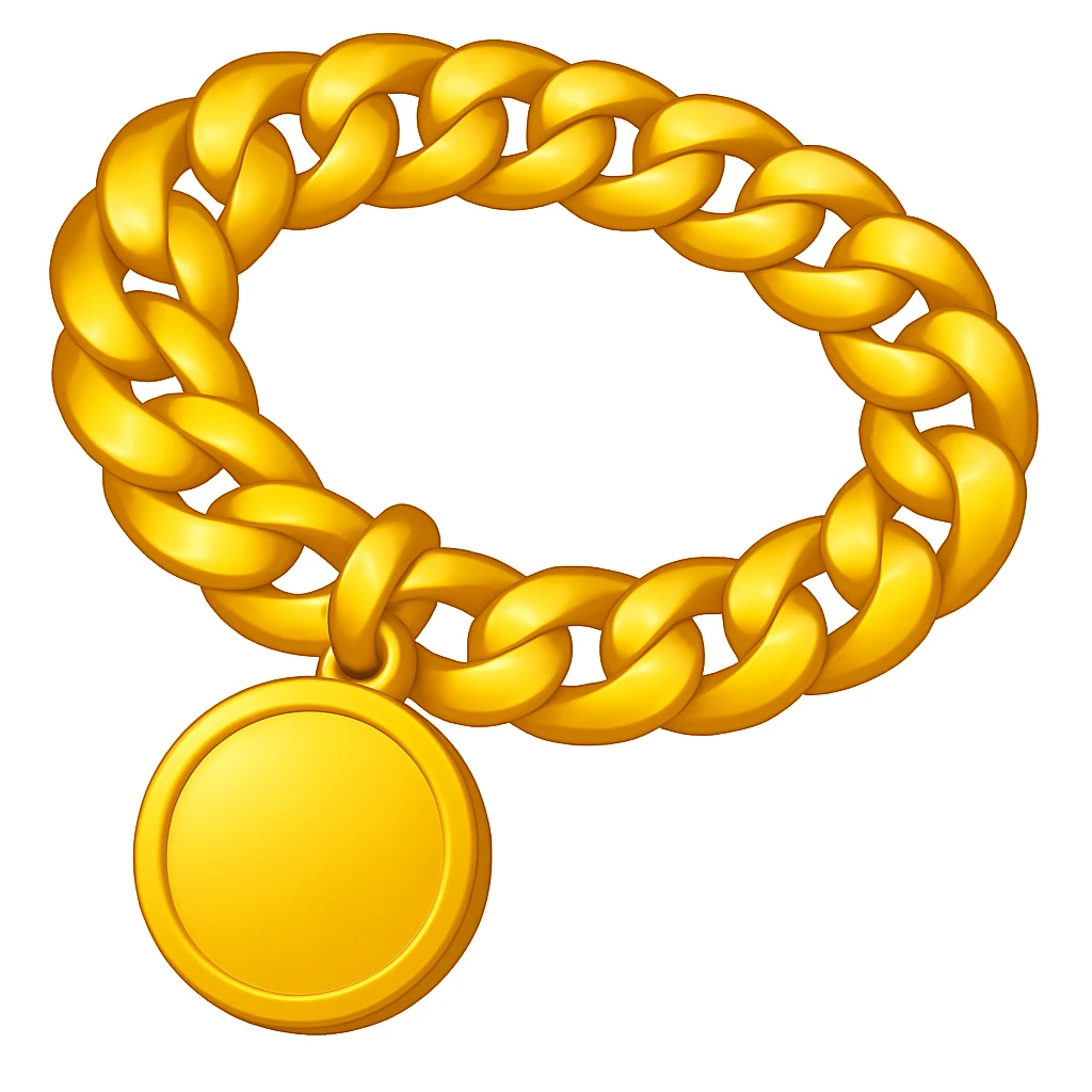 Keep the image exactly like the reference but make the circle pendant blank, in iOS emoji style. Add a subtle highlight. All other details and style should remain the same. emoji