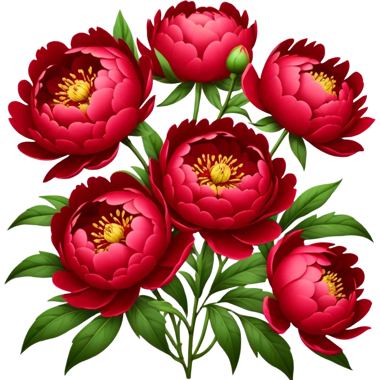 big bouquet Red Peony, luxuriant, stem, leaf emoji