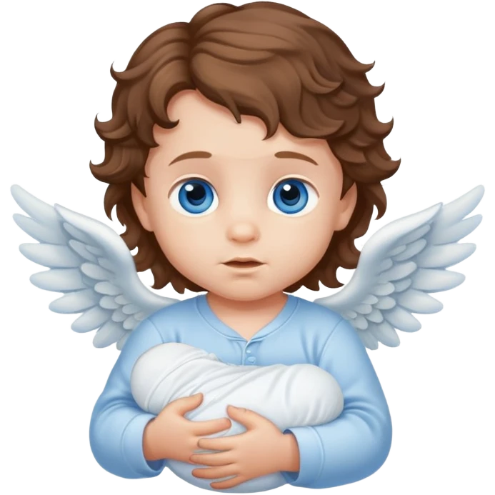 New born Baby boy angel with brown wavy hair blue eyes emoji