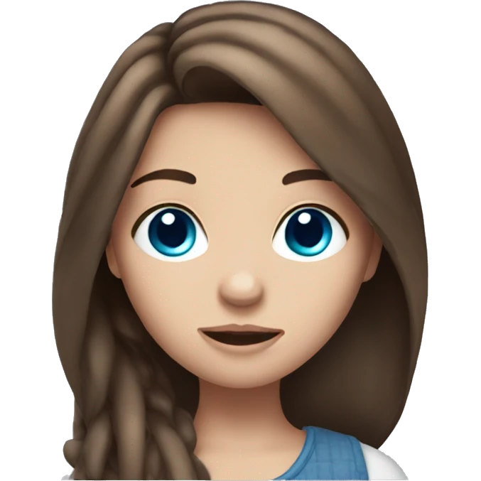 Girl with brown hair and blue eyes holding stitch emoji
