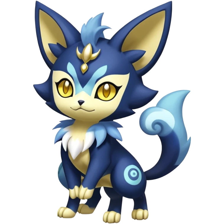 Shiny mExotic Badass Colorfulj Ethereal Royal Mysterious Gothic Meowstic-Zorua-Litten-Noibat-Pokémon-Fakémon-hybrid-creature (full body) with pattern-markings with golden eyes emoji