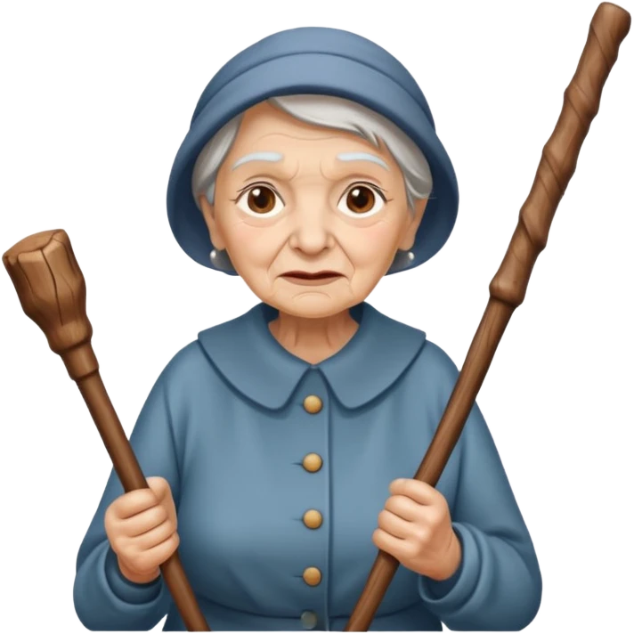 old woman, walking stick emoji