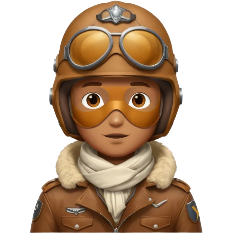 renard aviateur, casque en cuir vintage marron , écharpe blanche, blouson aviateur, emoji
