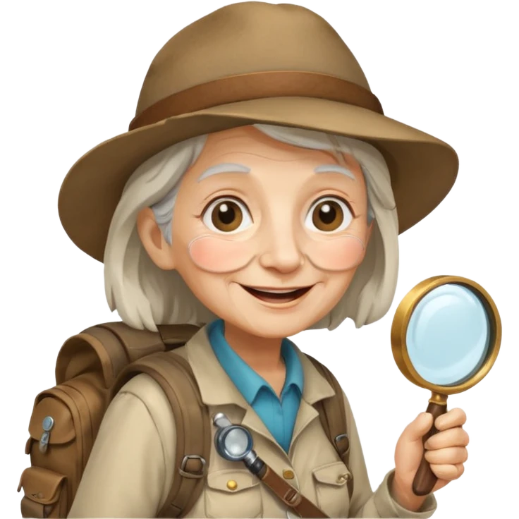 Explorer old woman with magnifying glass and backpack emoji