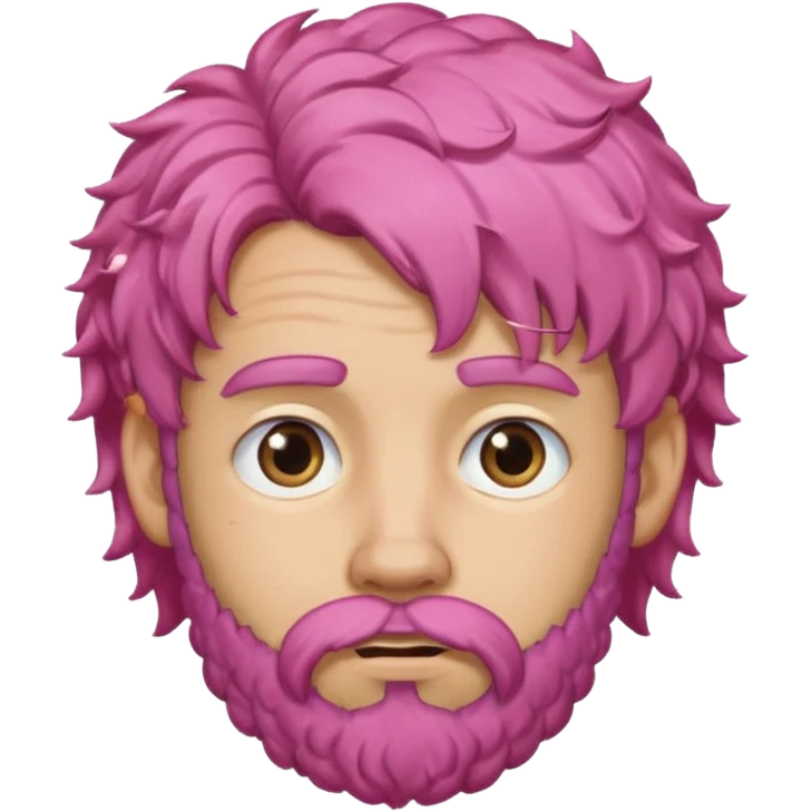 A light-skinned man with moderately curly pink hair, brown eyes, a beard, and a slightly uneasy expression. emoji