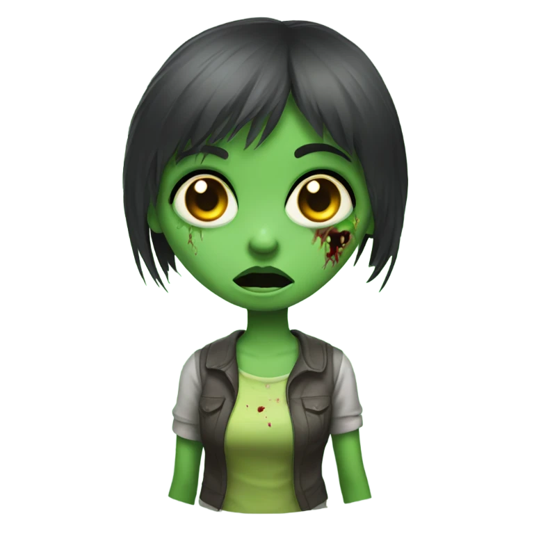 Brunette zombie girl in horror zombie green with bangs  emoji