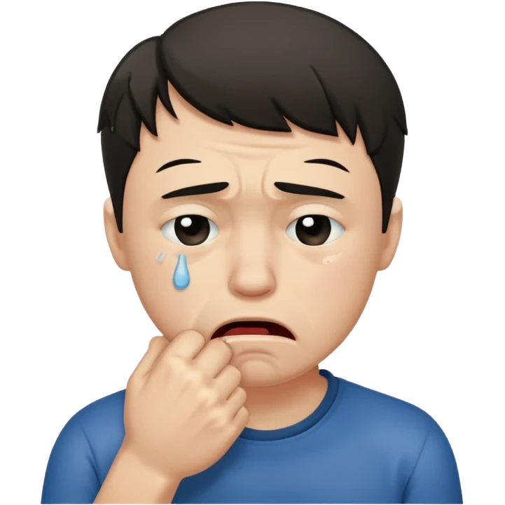 Crying man with his fist holding to his mouth emoji