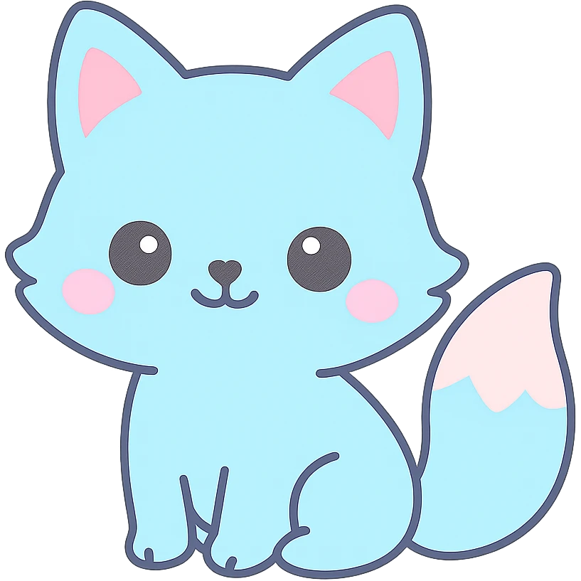 kawaii style blue fox, sitting, fluffy tail, pastel palette emoji