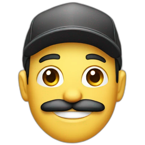 Men in a cap with big smile and mustache  emoji