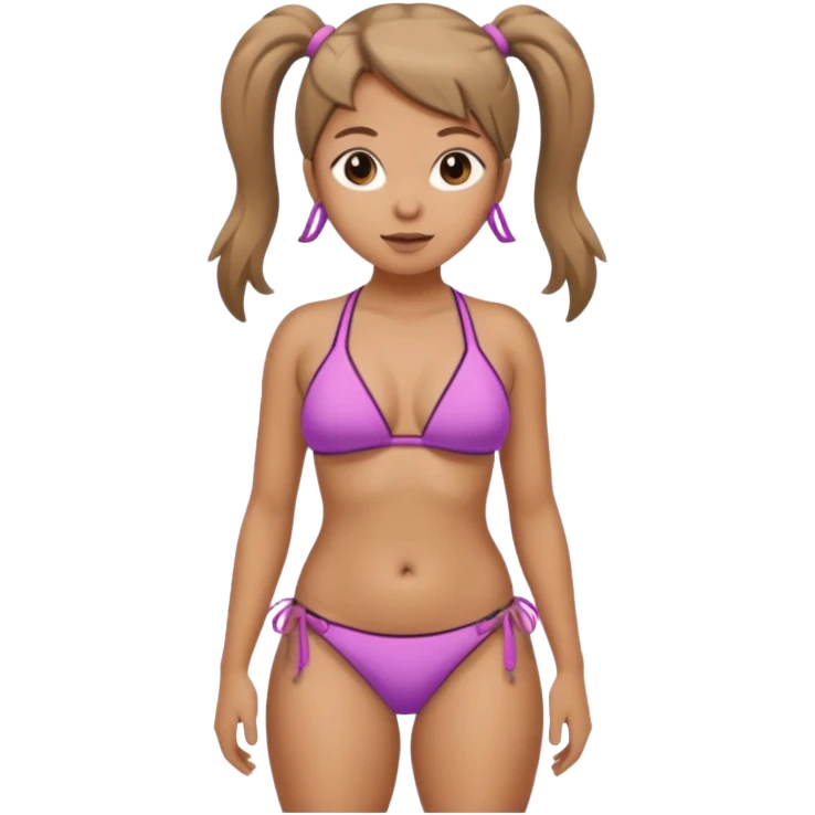Her hair is in pigtails and her pubic hair is a thick triangle.  She has wide hips emoji