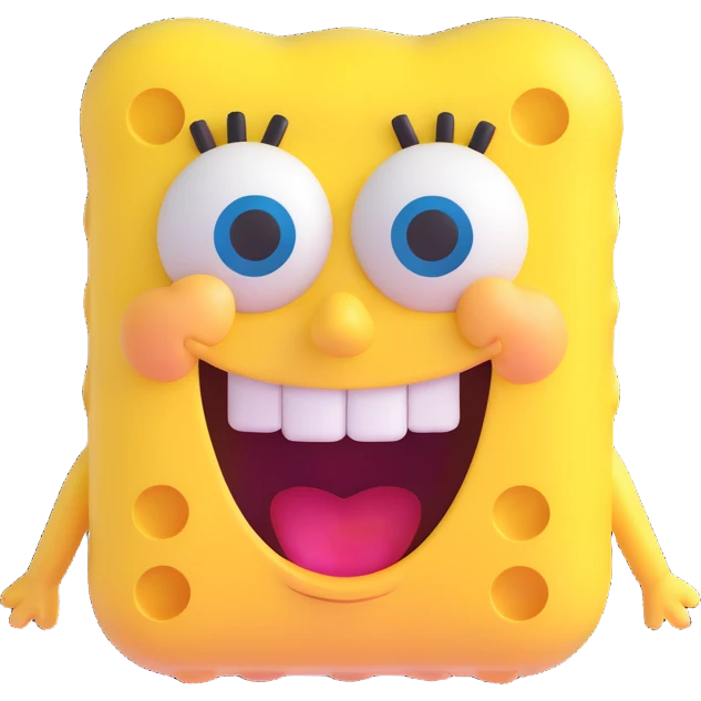 Spongebob Squarepants as a 3D emoji, rounded features, smiling emoji