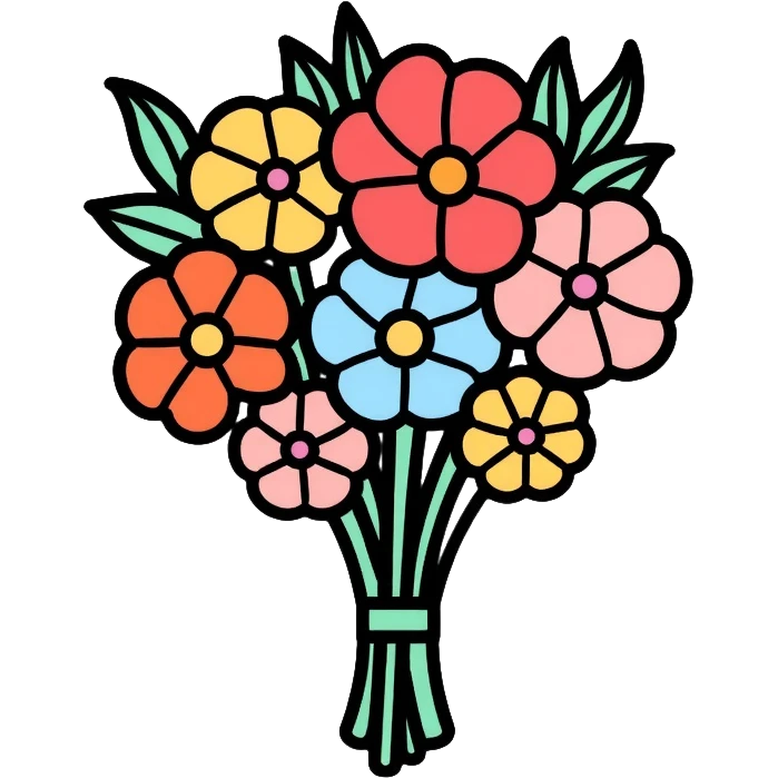 bouquet of flowers with various colorful flowers tied together emoji