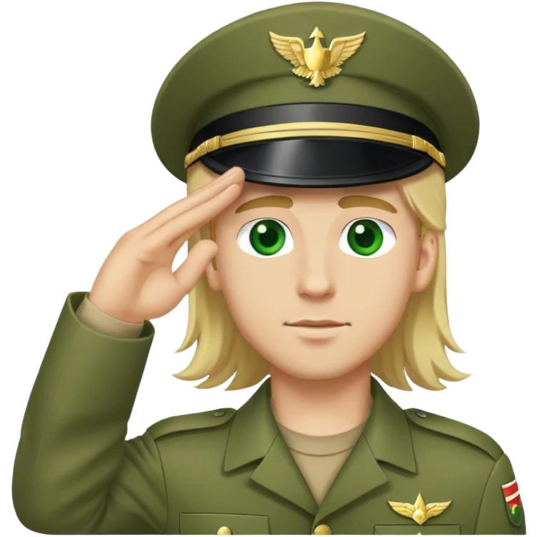 male Soldier saluting long blonde hair green eyes emoji