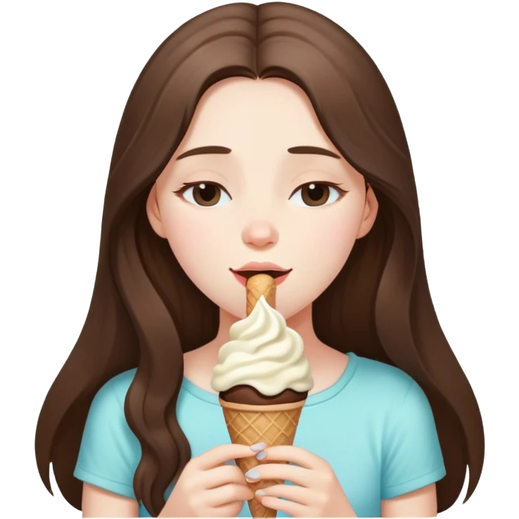 beautiful pale brunette girl with long hair enjoying an ice cream eyes closed emoji