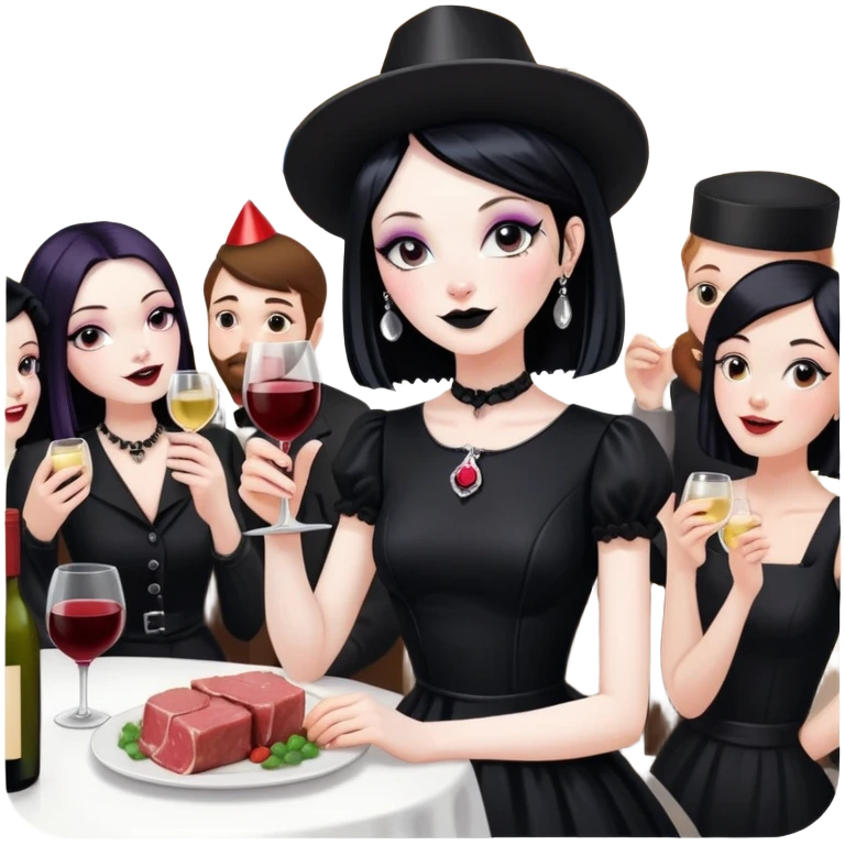goth artists enjoying wine Party at a french SPAM meat cafe LANDSCAPE  emoji