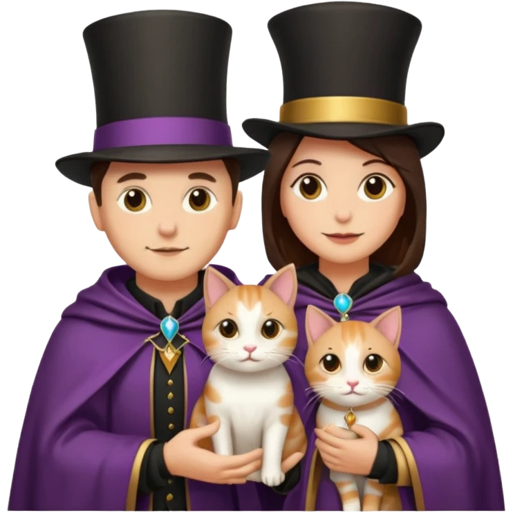 magician couple and their pet cat emoji