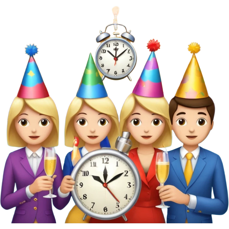 party, alarm clock, sunset emoji