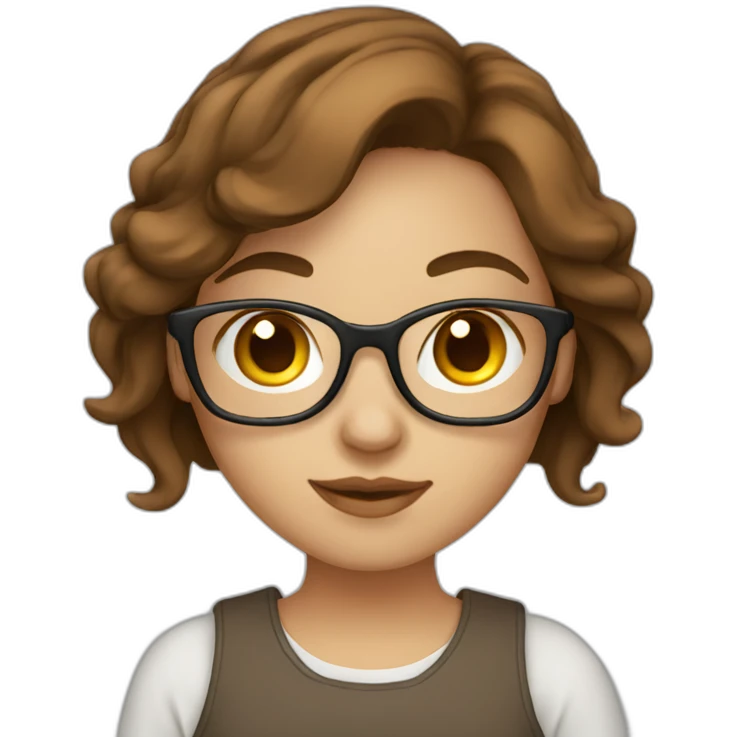 Beautiful programmer girl with brown hair working with MacBook emoji
