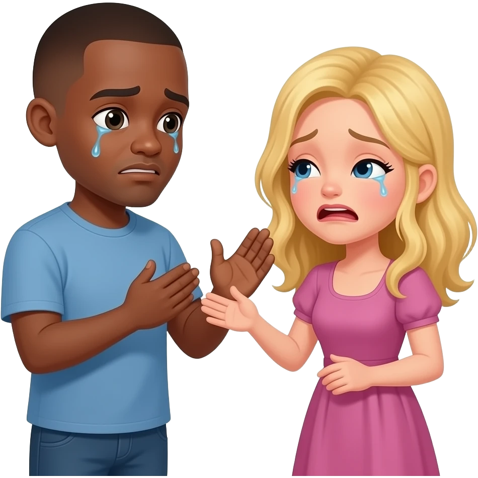 Black man with shaved head breaking up with blonde girlfriend crying emoji