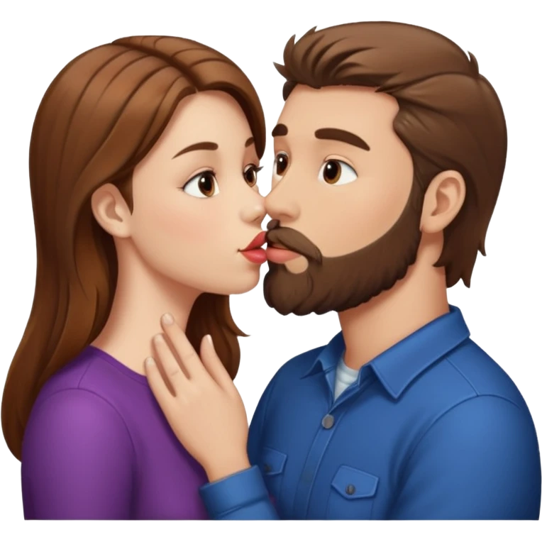 White man with brown hair and beard kissing lips with a white girl with brown hair emoji