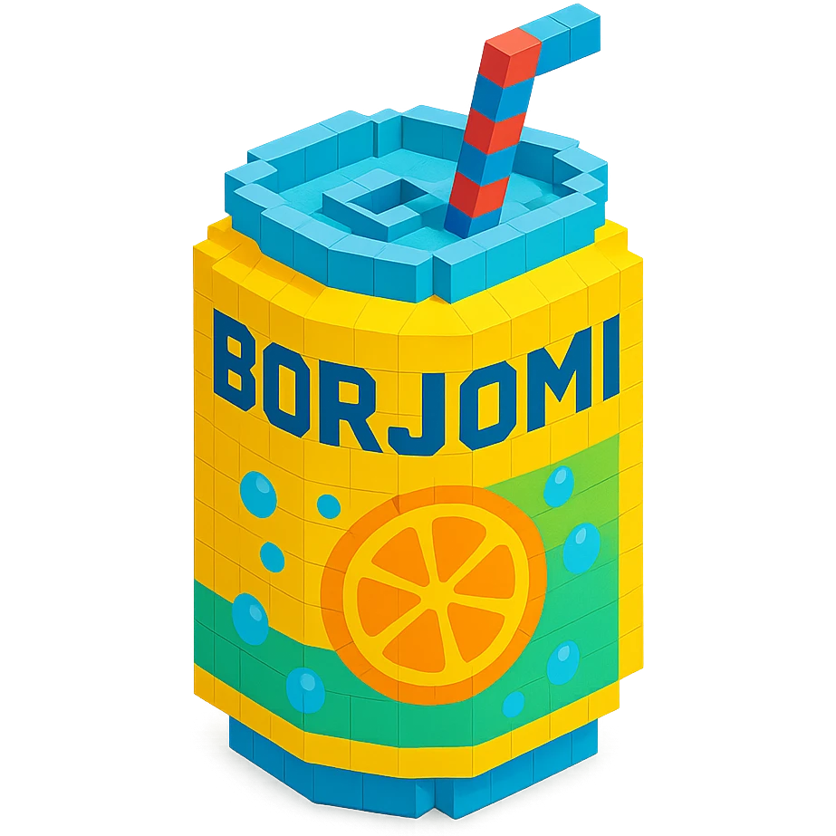 Borjomi lemonade can with a playful design, including bubbles and a straw emoji