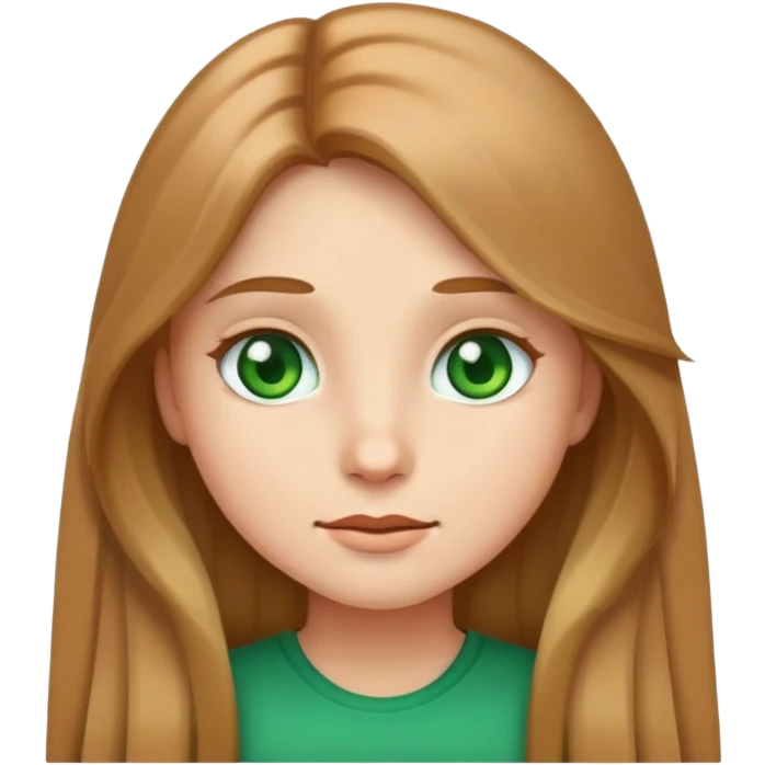 Girl emoji with a light brown, long hair and green eyes emoji