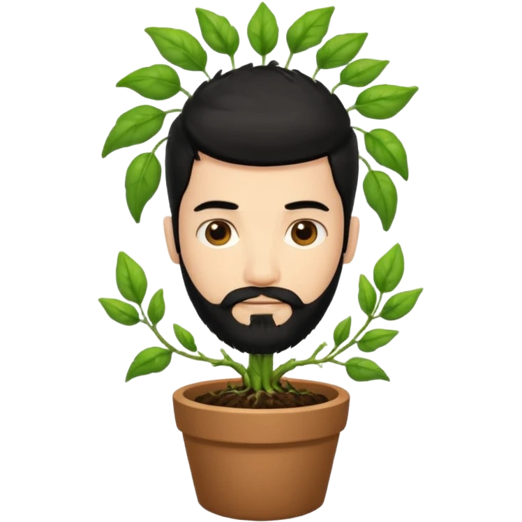 un cabello negro de hombre con barba saliendo de cuero cabelludo, como si fuera una planta en una maceta emoji
