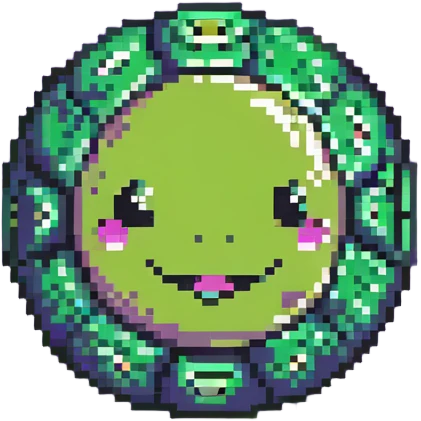 lime green planet with darker green patterns and a cute smiling face emoji