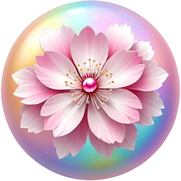 Cute Pastel pink and white Cherry Blossom Sakura Starburst iridescent Rainbow Planey emoji