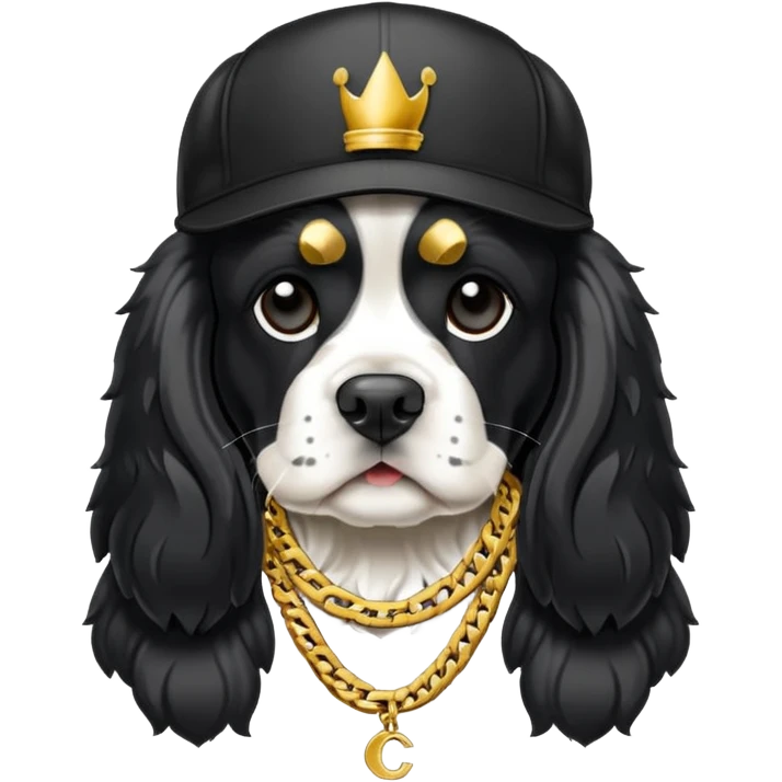 Собака породы черно-белый русский кокер спаниель с реперской цепью emoji