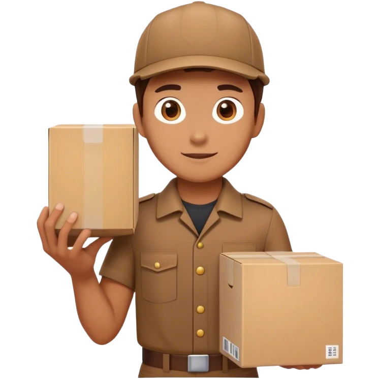 brown uniform delivery boy half figure holging a box emoji