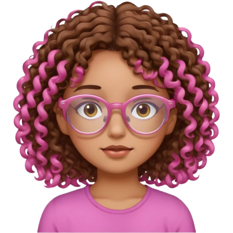 Curly brown haired girl with brown eyes, transparent-pink glasses frames, sleepy, slightly tan skin emoji