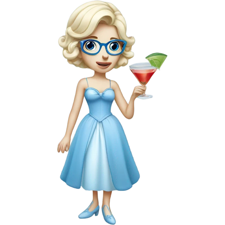 Pale Cinderella with blue eyes wearing glasses drinking a cocktail  emoji