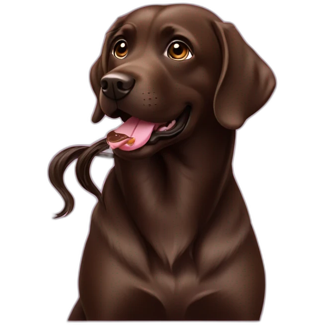 Chocolate labrador playing with long black hair ringe woman emoji