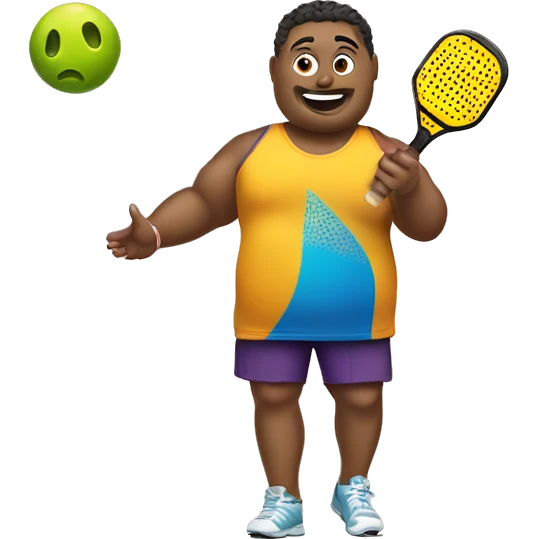 Fat person waving a pickleball paddle emoji