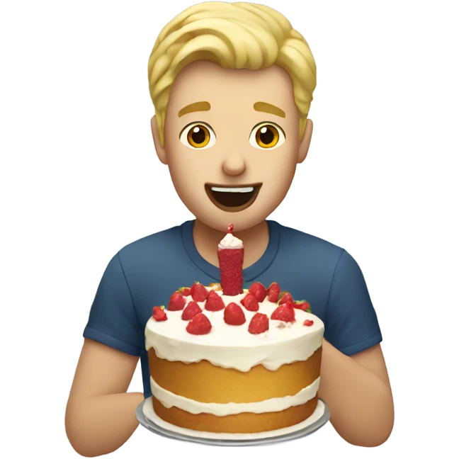 Blond man eating cake emoji