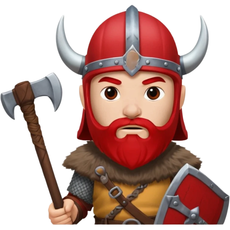 Viking avec une hache et un casque rouge et où on voit pas ses yeux  emoji