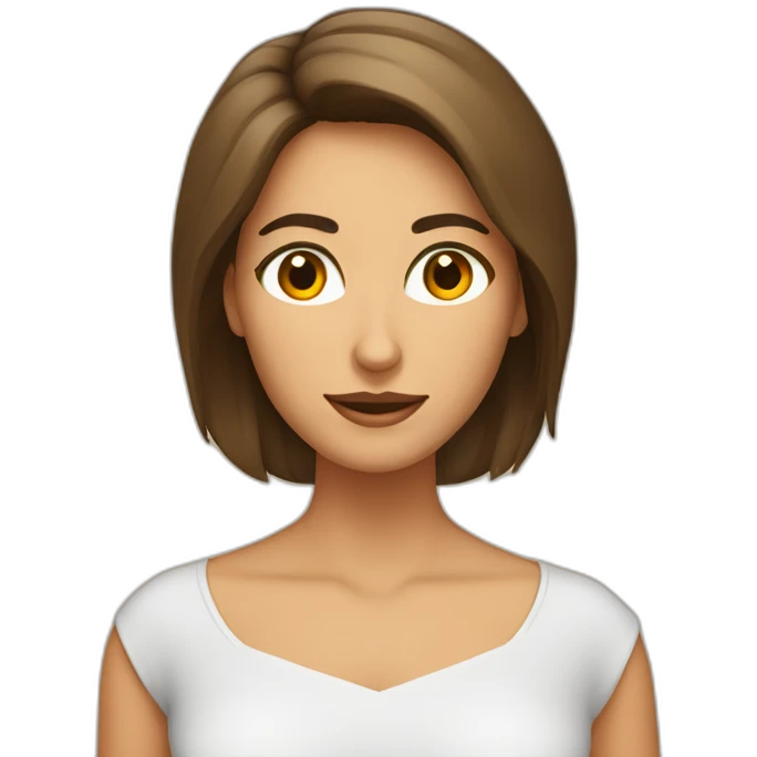 mujer pelo castaño hasta los hombros con anteojos cuadrados y ojos castaños emoji