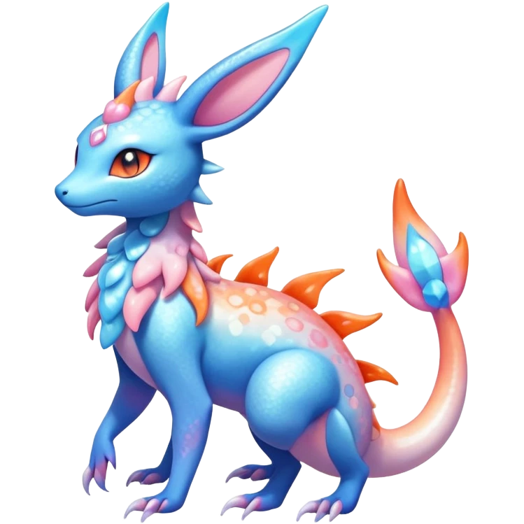 Colorful Shiny Exotic Amaura-Salandit-Aurorus-Sylveon-Fakémon-hybrid-creature (full body)  emoji
