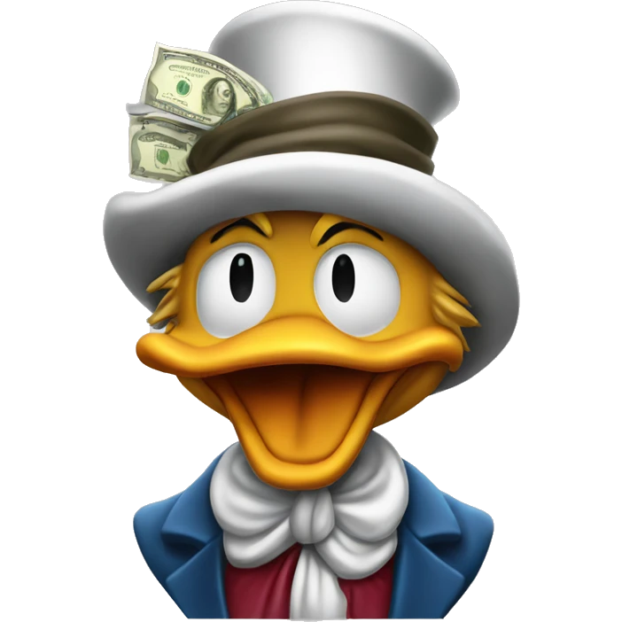Scrooge McDuck counting money photorealistic serious emoji