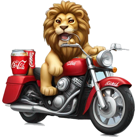 Lion on a motorcycle with sunglasses and a Coca Cola  emoji