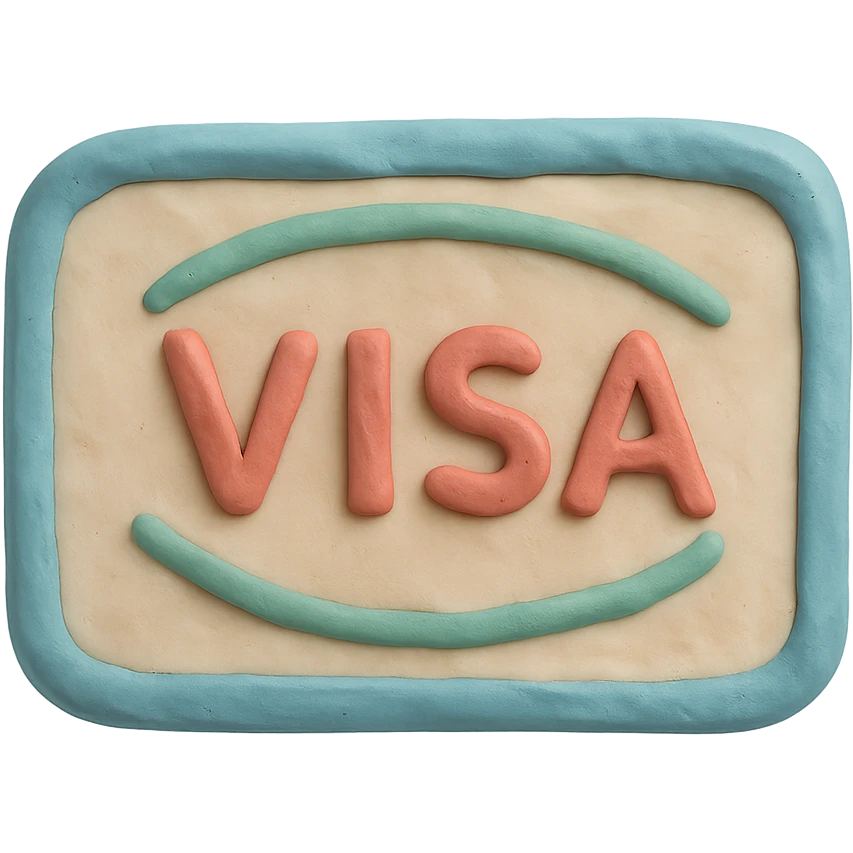 claymation style visa stamp with soft edges and pastel colors, no background emoji