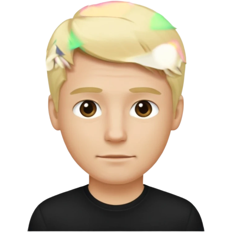 Create a man standing still, doing nothing, with blond hair and a black shirt, in iOS 18 style.” emoji
