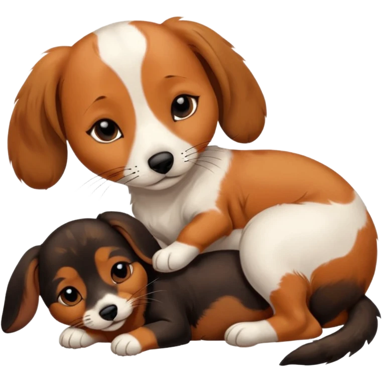 Calico cat with black nose sleeping near a black and brown nose dachshund dog     emoji