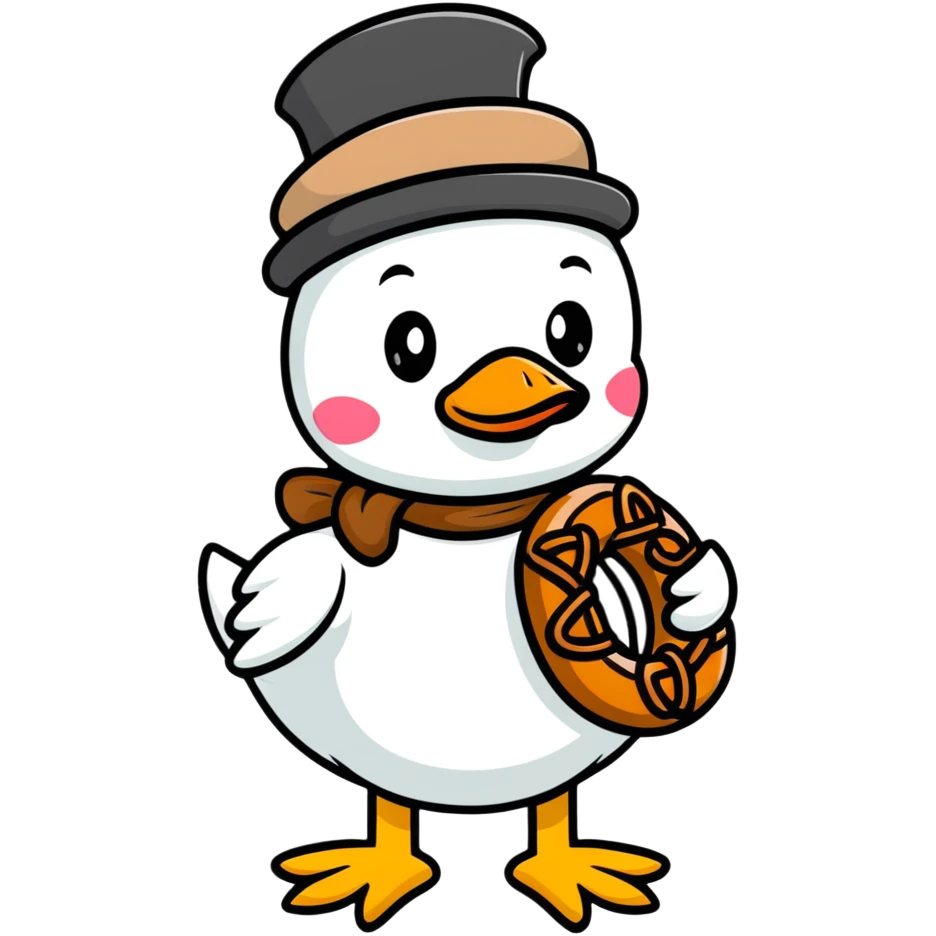 duck wearing a pretzel as a hat emoji