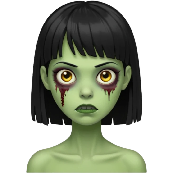 garota zumbi verde com os cabelos pretos longos e com franja curta emoji