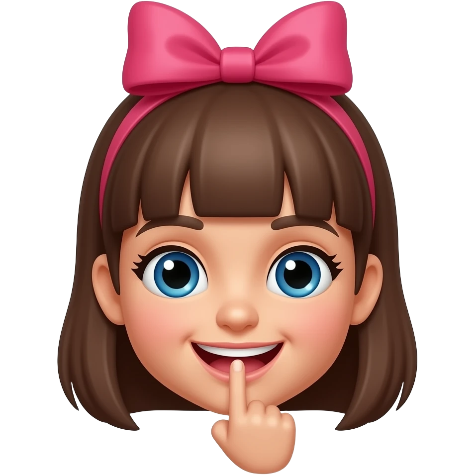 Normales gesicht mit der spitze vom zeigefinger im mund und mit einer schleife am kopf emoji