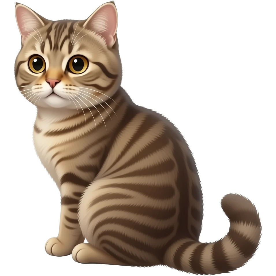 Realistic beautiful pretty straight-sitting cute Scottish Fold, with folded ears, back facing to the left, facing the viewer emoji