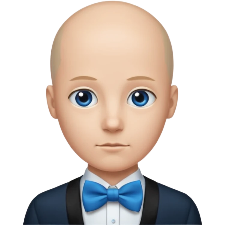 Bald with blue bow tie, balck dress emoji